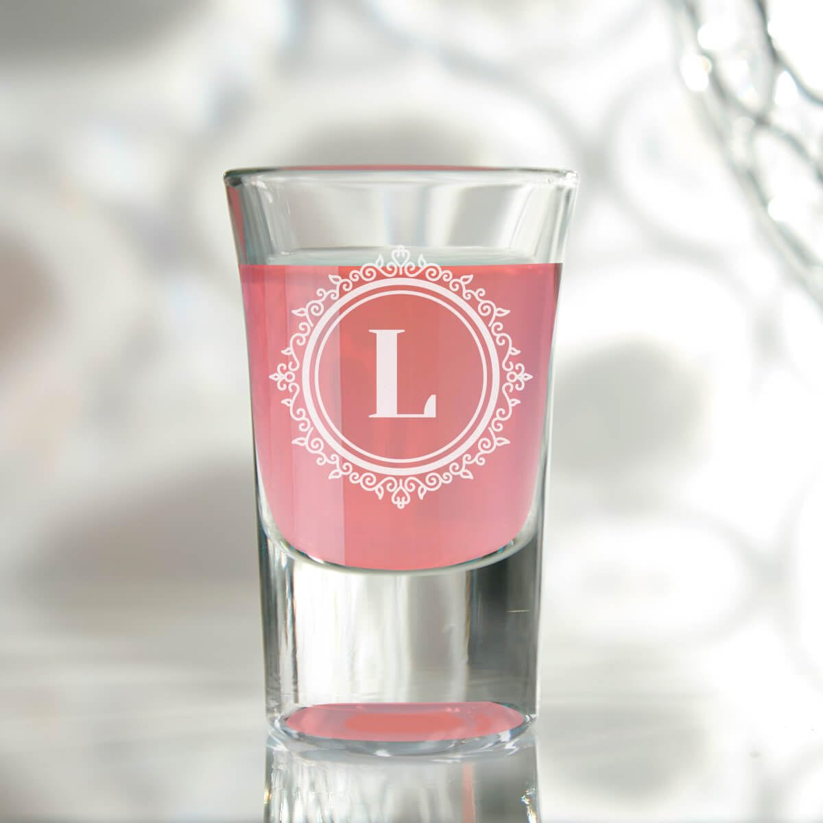 BGExpress Personalised Conical Shot Glass (Circle Monogram) Engraved Gifts for Wedding Birthday Men Husband