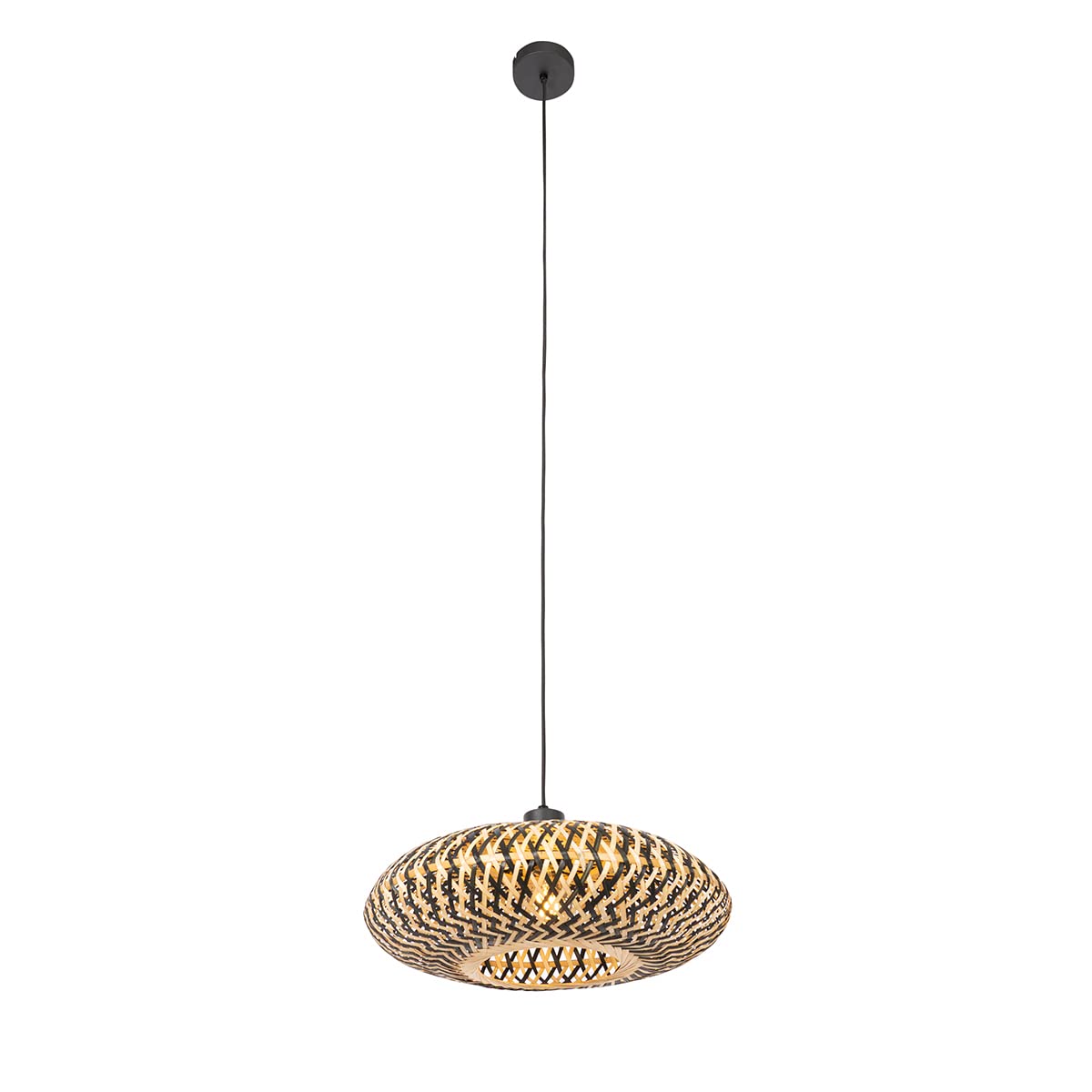 Qazqa Oriental Lámpara colgante oriental bambú negro 40 cm - Ostrava Bambú/Acero Redonda Adecuado para LED Max. 1 x 25 Watt