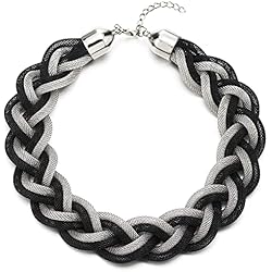 Gargantilla Trenzada Plata COOLSTEELANDBEYOND Plata Negro Statement Colgante Collar, Trenzado Hueco Cable Grande Babero Gargantilla Choker, Fiesta Prom
