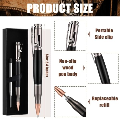 Image of Heavy Duty Bolt Action Pen with Gift Box Metal Ballpoint Pen with Black Ink Perfect Gift for Gun Lovers, Graduates, Fathers, & Boyfriends (Bullet Pen Black)
