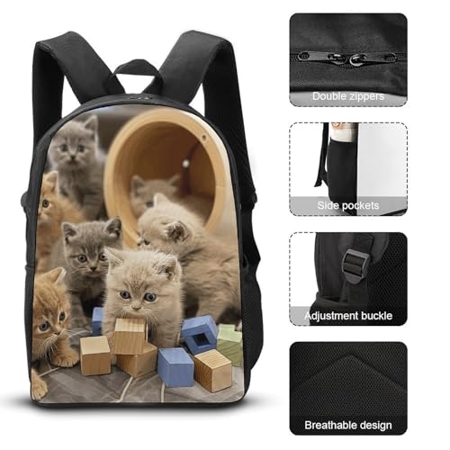 3 Piece Backpack for Women Men Lightweight Causal Daypack Shoulder Bag Set with Insulated Lunch Bag And Pencil Case Organizers Play with Blocks3