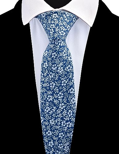 Image of GUSLESON Fashion 2.4 inch(6cm) Floral Skinny Tie for Men Slim Flower Print Cotton Necktie for Wedding Party