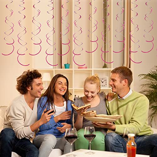 Image of PIGETALE 30 Pieces Iridescent Hot Pink Hanging Swirl Decorations Plastic Streamers Foil Swirls Ceiling Decorations Wedding Holiday Celebration Bachelorette Baby Shower Birthday Party Decorations
