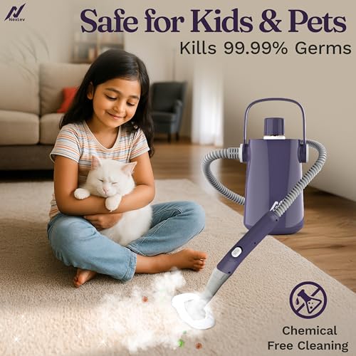 Image of NexLev Steam Cleaner For Home | For Complete Home Kitchen Bathroom Car Sofa & Office | Steam Cleaner With 9 Accessories | 300 ML | Window Pane, Sink, Chimney Grease, Water Stain Cleaner | 1000W