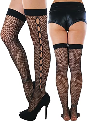 Image of ToBeInStyle Women's Fine Classic Fishnet Thigh High Stretch Nylon Novelty Stockings