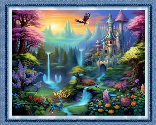 Image of Dimensean Stamped Cross Stitch Kits Full Range of Embroidery Patterns Starter Kits for Beginners Adult DIY Cross Stitches Needlepoint Kits 11CT-Fairyland on Earth 16x20 inch