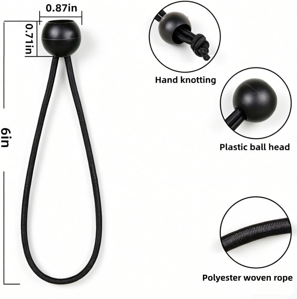 Bungee Cords with Balls 30 Pack, Ball Bungee Cords 6 Inch, Durable Elastic Cord with Balls, Tarp Tie Down Straps for Camping, Canopy, Cargo, Tent