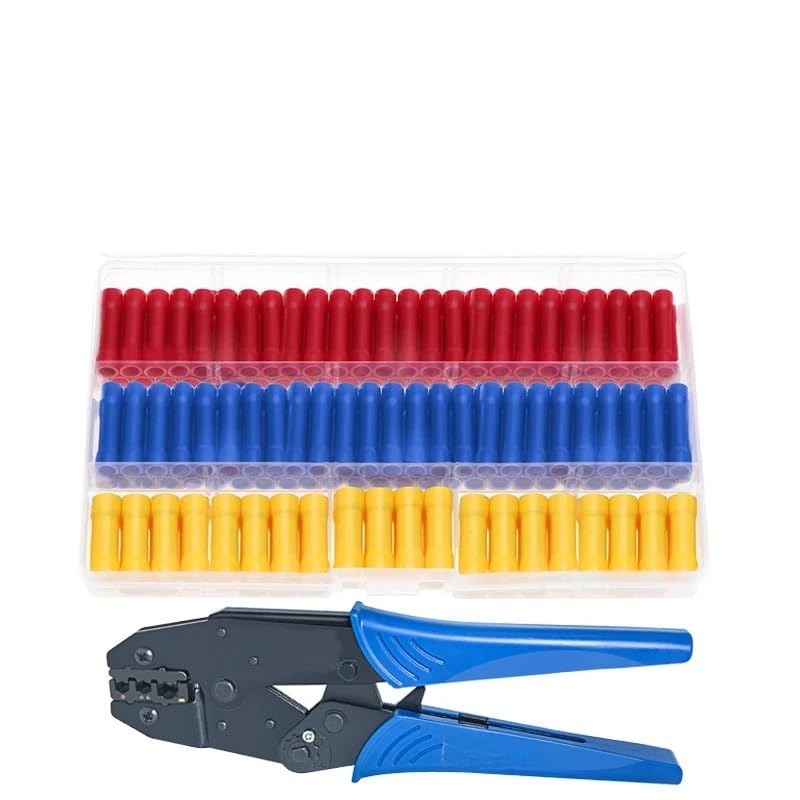150pcs BV1.25 BV2 BV5.5 Insulated Straight Wire Butt Connectors Electrical Wire Cable Crimp Terminals Splice Set with Pliers VUQLDHAYZ
