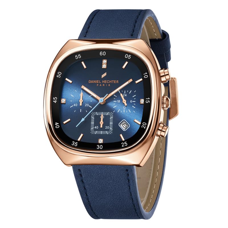 Image of Daniel Hechter Paris Bercy Collection Analog Quartz Watch for Men with Square Dial, Multifunction Sub-Dials, Date Display, Crystal Hour Markers and Leather Strap - DHM1001