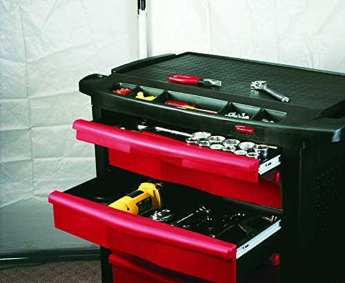 Rubbermaid Commercial Trademaster 5 Drawer Mobile Work Center, 33" L X 20" W X 34" H, Black/Red (Fg773488Bla) #TOP6