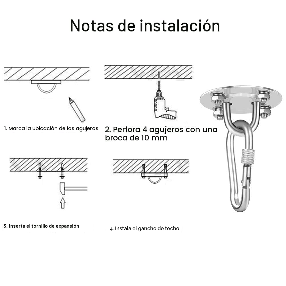 Anclaje para Pared Carga Maxima 500kg 2 Piezas Gancho de Techo para Sillón Colgante con Tornillos Pesados para Bolsas de Boxeo Hamacas Sacos de Arena Yoga Aéreo Gimnasios