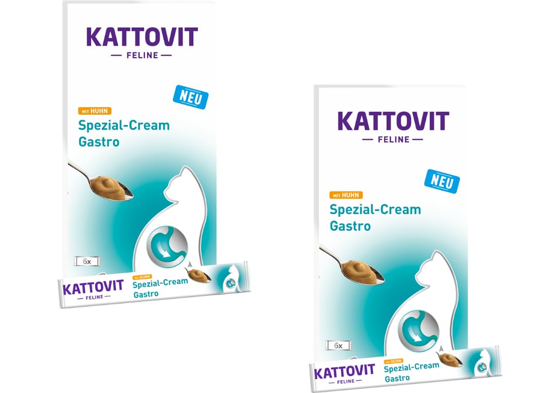 Kattovit Feline Gastro Spezial-Cream - Ergänzungsfuttermittel für Katzen mit Huhn - Doppelpack - 2 x 6 x 15 g