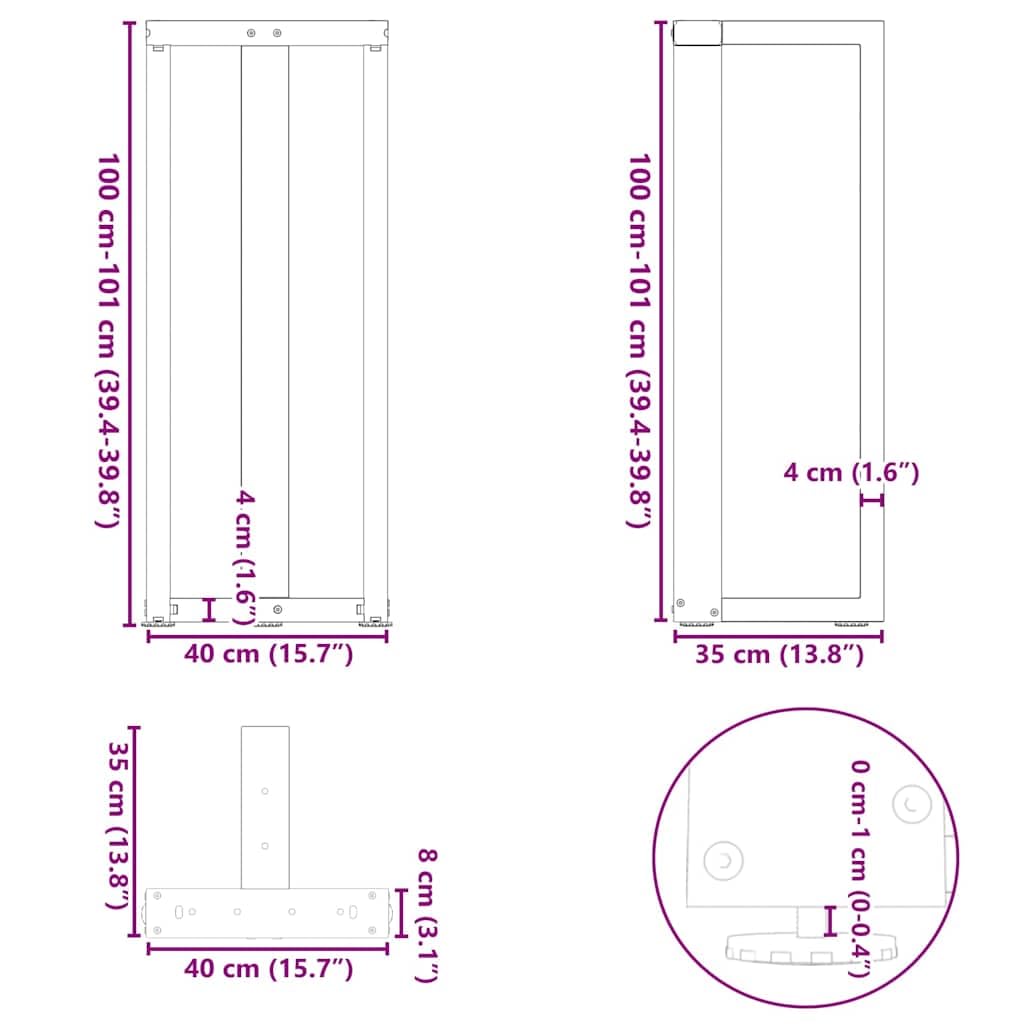 vidaXL Gambe per tavolo da bar a forma di T 2 pz bianche 40x35x(100-101) cm in acciaio