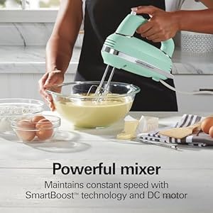 Hamilton Beach Vintage-Style 5-Speed Electric Hand Mixer, Powerful 1.3 Amp DC Motor for Effortless Mixing & Consistent Speed in Thick Ingredients, Slow Start, Beaters and Whisk, Green (62601N) Hamilton Beach Vintage Style 5 Speed Electric Hand Mixer Powerful 13 Amp DC Motor for Effortless Mixing Consistent Speed in Thick Ingredients Slow Start Beaters and Whisk Green 62601N