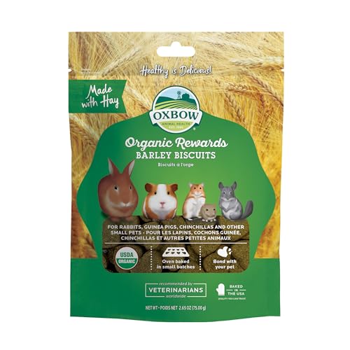 Oxbow Organic Barley Biscuits, Rabbit & Guinea Pig Treats, Organic Hamster & Bunny Treats with Barley, Apple & Carrot, Made in USA, Small Pet Supplies, 2.65 oz Bag