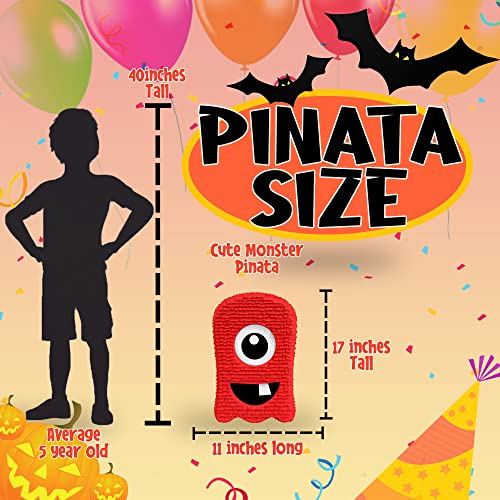 Halloween Pinata, Red Monster, Cute And Fun 17Inch Tall 4-Piece Bundle For Kids. Great For October Birthday Party Decorations, Halloween Games And Spooky Party Supplies, Fits 2Lbs Of Candy #TOP3