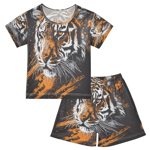 Tiger Kids Pjs Set Boys Girls Summer Short-Sleeve Sleepwear Pajamas 2PCS