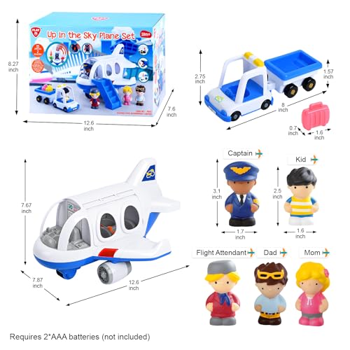 PLAY Airplane Toy for Kids - Toddler Airplane Toys Travel Plane Toys for Kids 2+ Years Old with Small Figures & Baggage Carrier, Musical Toy Airplane with Lights for Boys Girls Gifts Birthday