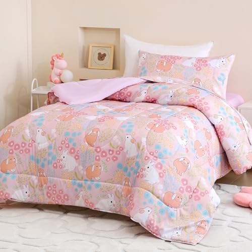 Toddler Comforter Set for Kids,Toddler,Boys,Girls, 4 Pieces Bed-in-a-Bag Bedding Set, All Season Soft Bedspread Blanket Quilt, Cute Rabbit