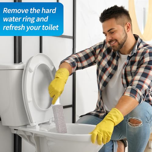 Image of 4TH Pumice Stone for Toilet Bowl Cleaning,Pumice Stick with Handle,Cleans Away Limescale Stain,Hard Water Rings, Calcium Buildup,Iron and Rust. Remover for Tile /Bath /Kitchen /Household - 2 Piece