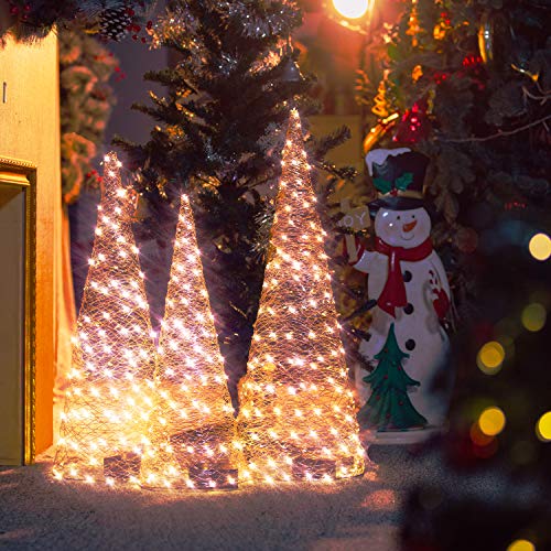 KPCB Tech Christmas Tree Prelit Iron Tree 3 Pack, 32 inches/28 inches/24 inches, Rose Gold