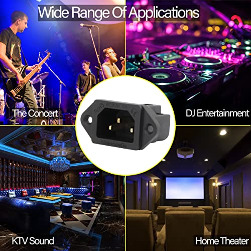 Monosaudio Pure Copper Ac Power Socket 250V 10A Iec 320 C14 Panel Mount Plug Adapter Power Connector Socket Screw Mount 3 Pins Inlet Male Power Plug Socket For 12Awg Cable Diameter(Black) #TOP1