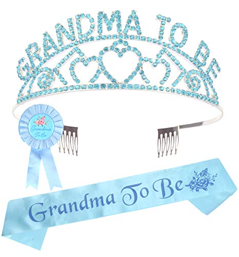 Grandma to Be Crown Set, Grandma Sash, Baby Shower Grandson Granddaughter Party Grandma Decorations, Grandma to Be Baby Shower Tiara Hearts Crown + Sash and Pin Gift to Grandma, New Grandma Gifts