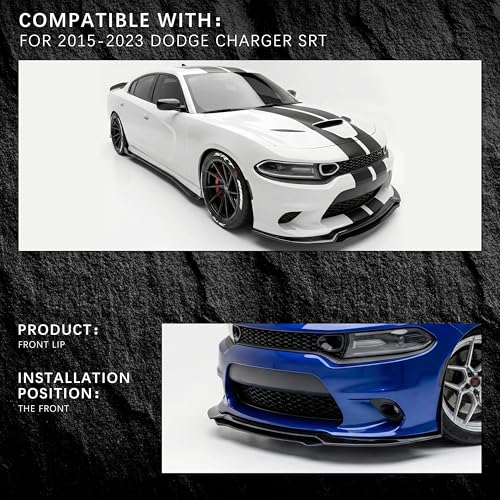 Front Bumper Lip Compatible with 2015-2023 Dodge Charger SRT/Hellcats/Scat Pack,GT-V Style ABS Front Splitter Lower Protector AMPP Front Air Dam Chin Spoiler Splitter Gloss Black - Image 6