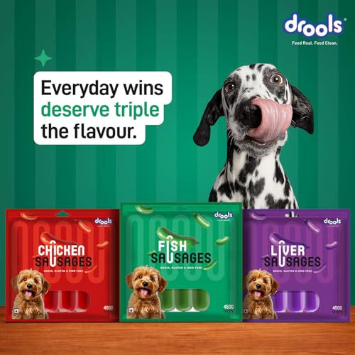 Image of Drools Adult & Puppy Sausage for Dog, 450g | Real Fish Flavour | High Protein | Treat & Food Topper | Grain Free | Best for Training & Bonding | No Preservatives