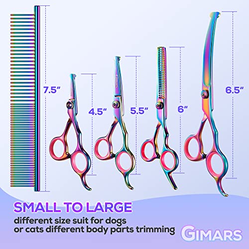 Image of Gimars Professional 4CR Stainless Steel 6 in 1 Grooming Scissors for Dogs with Safety Round Tip, Heavy Duty Titanium Coated Pet Grooming Scissor for Dogs, Cats and Other Animals