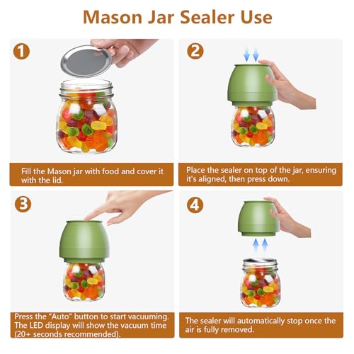 Image of FUTUREZEN Electric Mason Jar Vacuum Sealer for Regular /Wide Mouth, Green | automatic vacuum sealing, food preservation, bottle opener, USB-C cable, jar lids