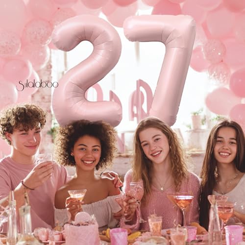 Image of 40 Inch Light Pink Number 27 Balloon 0-9 27th Foil Big Giant | Digital for Birthday Anniversary Graduation Decorations