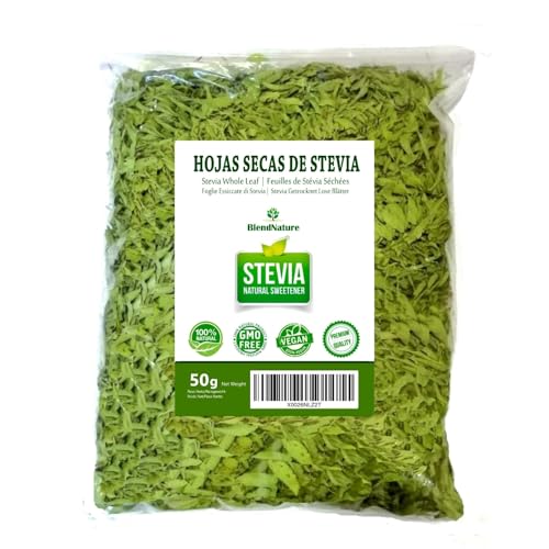 Hojas de Stevia Natural Rebaudiana Pura - Seleccionada 50g - edulcorante natural – Vegana - Origen de España