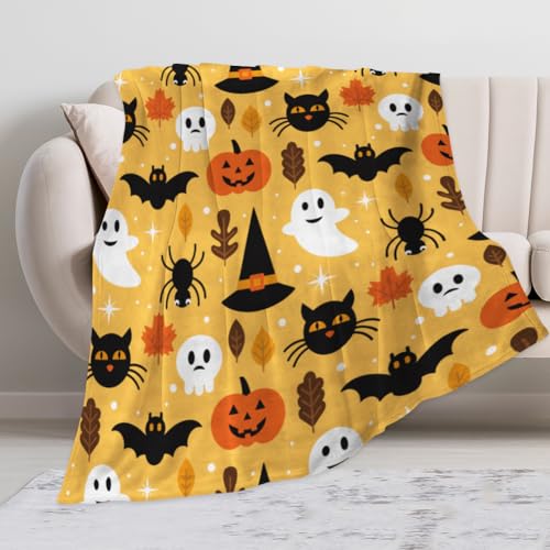 MIFKLMV Halloween Throw Blanket Ultra Soft Warm Pumpkin Flannel Blanket Patterns with Pumpkin Ghost Witch Spider Comfortable Gift Halloween Christmas Home Decor For Sofa and Bedroom Bed-B