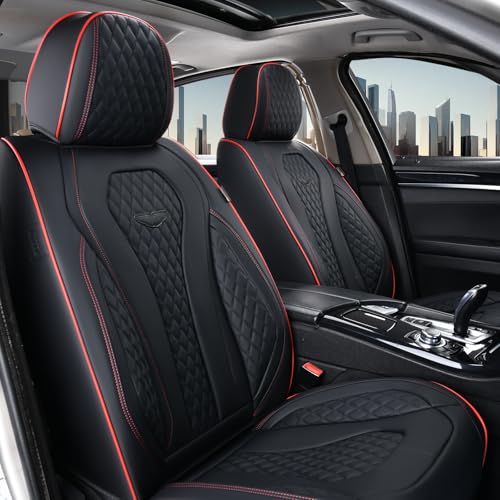 Image of Coverado Car Seat Covers Full Set, Black Seat Covers, Waterproof Car Seat Cover, Car Seat Cushion, Car Seat Covers Front Seats Back Seat Covers, Car Seat Protector Universal Fit Most Cars Red Line