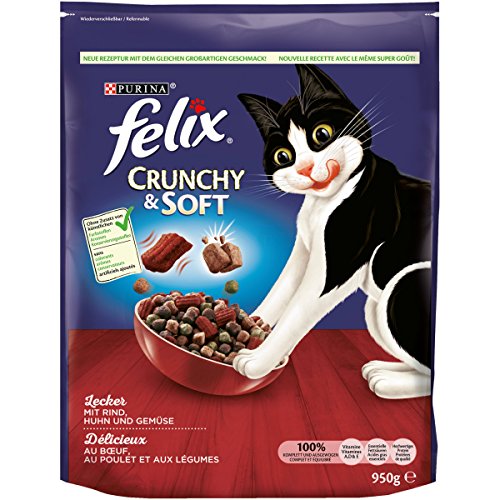 Felix Lot de 4 boîtes de Nourriture pour Chat sèche, croquante et Molle (4 x 950 g)