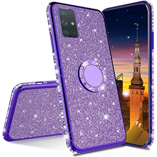 Compatibile con iPhone 11 PRO Max Custodia Glitter Bling Scintillante Brillantini con Ring Kickstand Rotante a 360 Gradi Cover per Apple 11 PRO Max 6.5. donna viola
