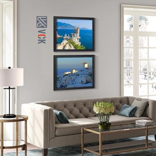 Image of VCK 16x20 Frames - Black, Wide Border Solid Wood Poster Frame, Display Pictures in Horizontal and Vertical, for Home, Office, Gallery, Woodgrain Series, Wall Hanging, 2 Pack