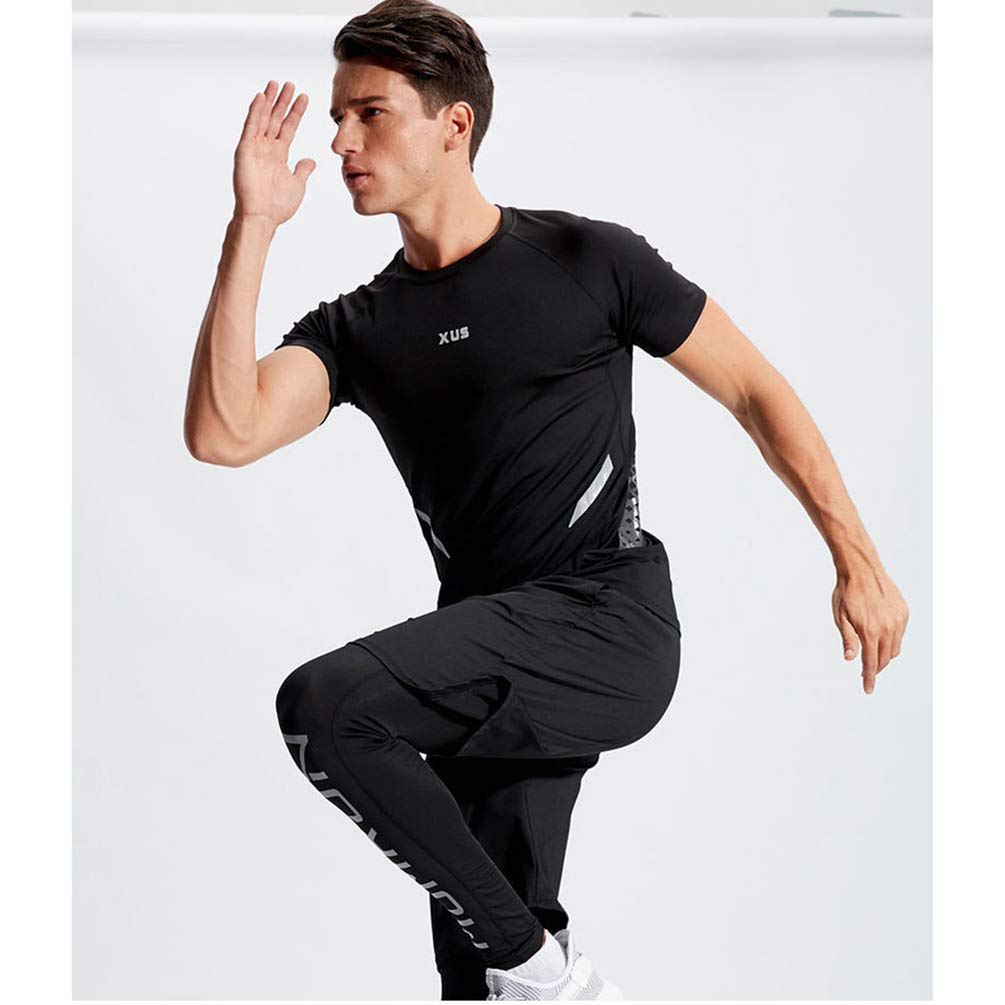 Abbigliamento Running da Uomo, 5 Pezzi Set Completi Sportivi Leggings Compressione Fitness Pantaloncini Corsa T Shirt Sportive - Stile #4, XL
