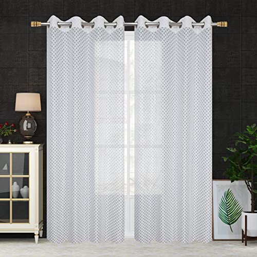 Image of Sheer Net Semi Transparent Home Decor Curtains for Living Room, Balcony Doors and Windows Panel, Parda, Eyelets Hanging, White Criss-Cross, 4 x 5 Feet, Pack of 2