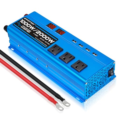 1000W Pure Sine Wave Inverter DC 12V to AC 110V/120V Converter 2000w (Peak) Car Power Converter with...