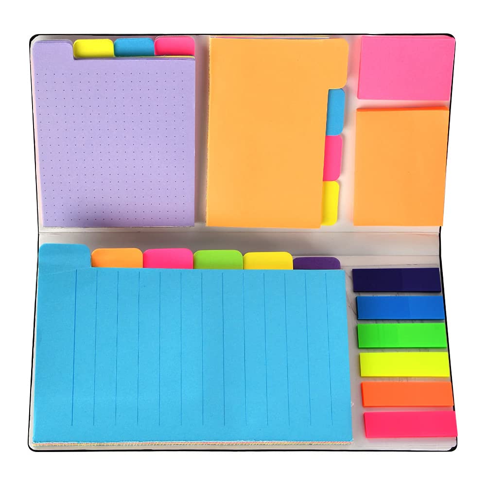 Sticky Notes Set, Divider Post Notes Set 6 Formats Divider Sticky Notes Bookmark Self-Sticker Message Memo Pads with Writable Labels, Page Markers, Bookmarks, Text, Highlighter Strip