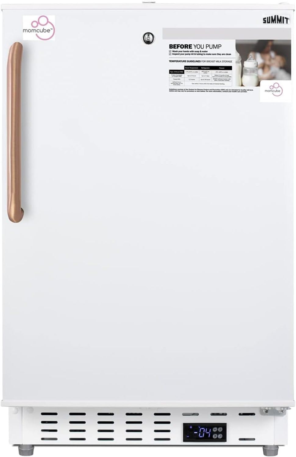 Summit Appliance ALFZ36LMCTBC 20" Wide Built-in MOMCUBE Residential All-freezer in White with Copper Towel Bar Handle, Keyed Lock, Door Storage, Digital Controls, and Manual Defrost Operation on Fridge.com