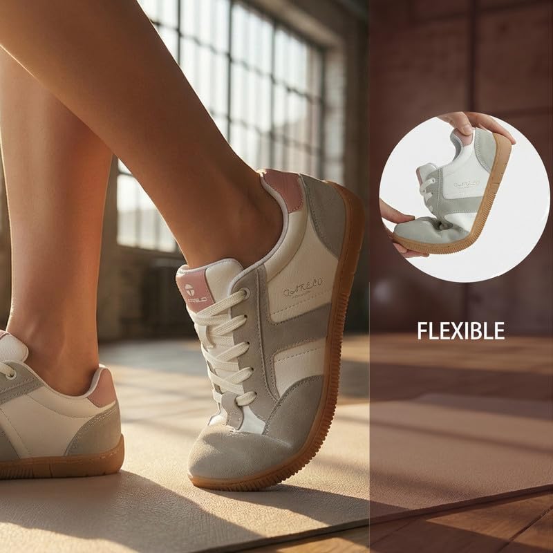 TARELO Barfußschuhe Damen Breiter Zehenbox Barfuss Schuhe Leichte Atmungsaktiv Leder Minimalistische Freizeitschuhe Barefoot Shoes Größe 36-41