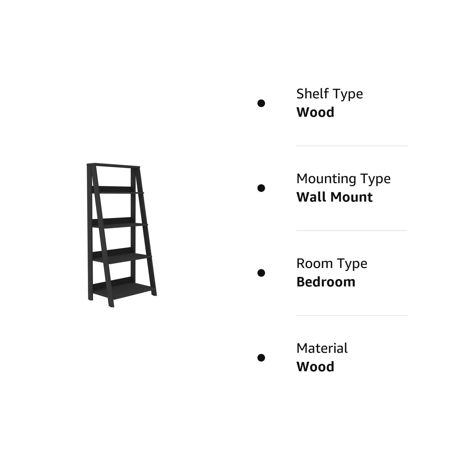Adeptus Black Wood 5shelf Ladder Bookcase With Open Back 95078 The