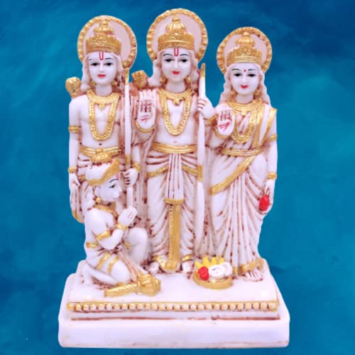 Ram Darbar Idol with Ram Sita Lakshman Hanuman for Home Temple Pooja Mandir Shri Ram Parivar Murti Statue Shri Ram Parivar Idol with Hanuman Ji Ayodhya Ram Darbar Murti for Home Gift MN30 (10 Inch)