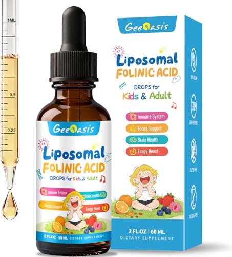 Liquid Folinic Acid & Methylfolate Drops for Kids Folic Acid Supplement with Methylated B12 for Women with Zinc Citrate Vitamin B6 & C Support for Brain Focus & Cellular Health MTHF 2 Fl Oz