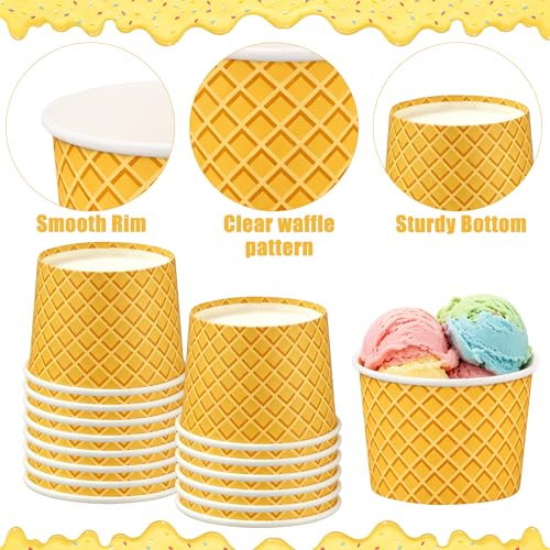 Image of 50 Pcs Paper Ice Cream Cups 4oz Ice Cream Disposable Dessert Bowls Small Treat Snack Bowls for Sundae Frozen Yogurt Soup Hot or Cold Food Containers Party Supplies