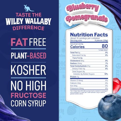 Wiley Wallaby Licorice 10 Ounce Classic Gourmet Soft & Chewy Australian Blueberry Pomegranate Candy Twists, 1 Pack