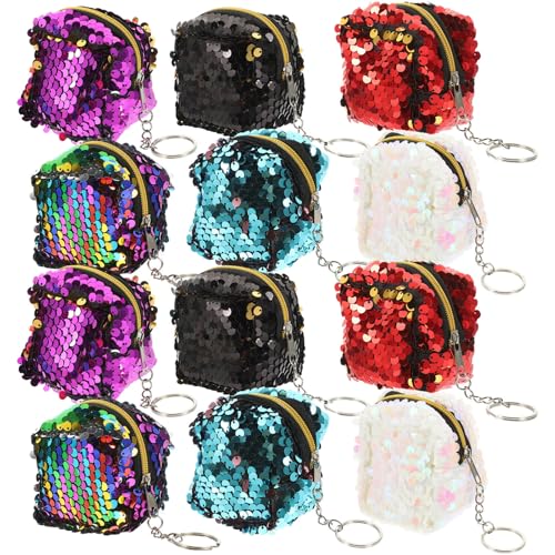 12pcs Supple Coin Purse Square Change Pouch with Sequins for Business Cards Cash Earphones Lightweight and Compact for Daily Use for Shopping and School